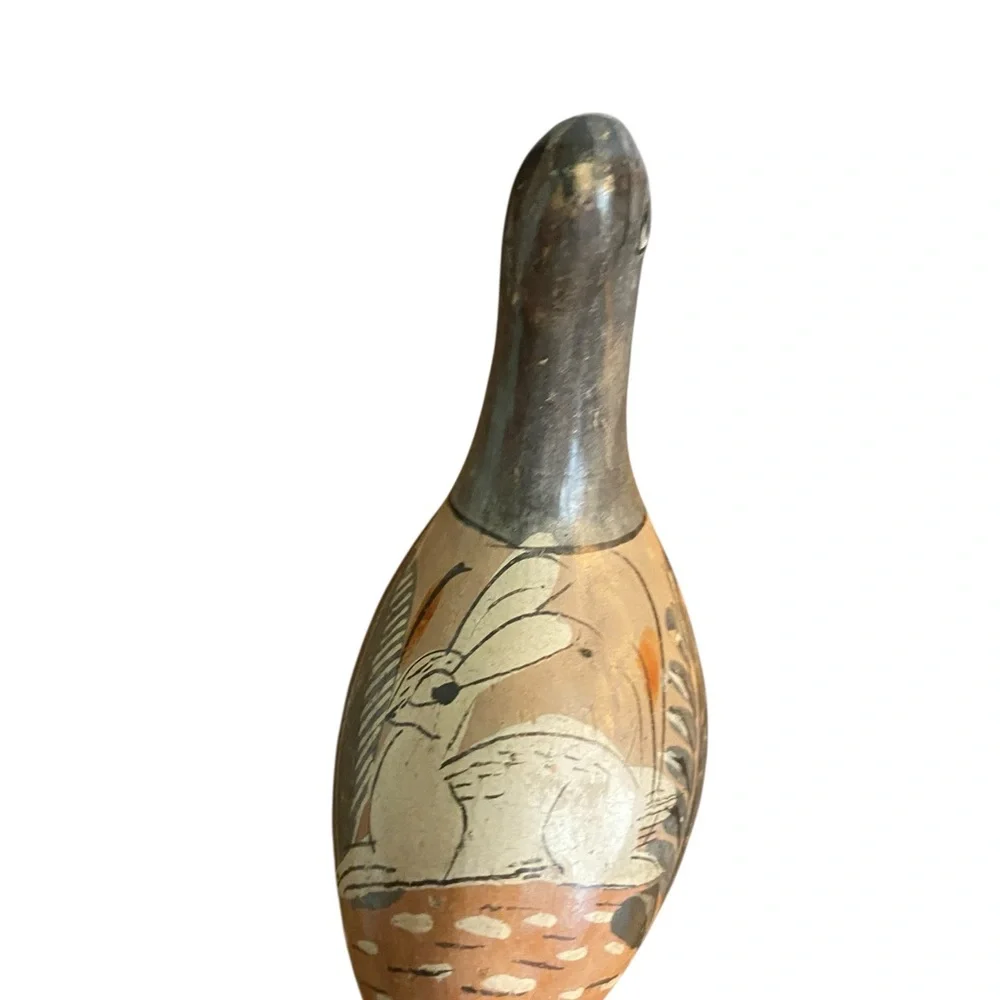 Vintage Tonala Mexican Pottery Folk Art Bird Figurine hare painted on back 3”